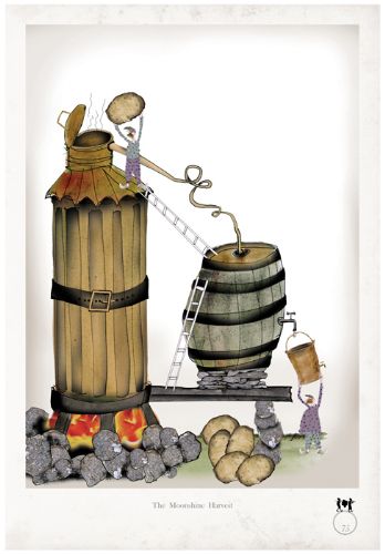 Moonshine Whisky - whimsical scottish fine whisky fun print by Tony Fernandes